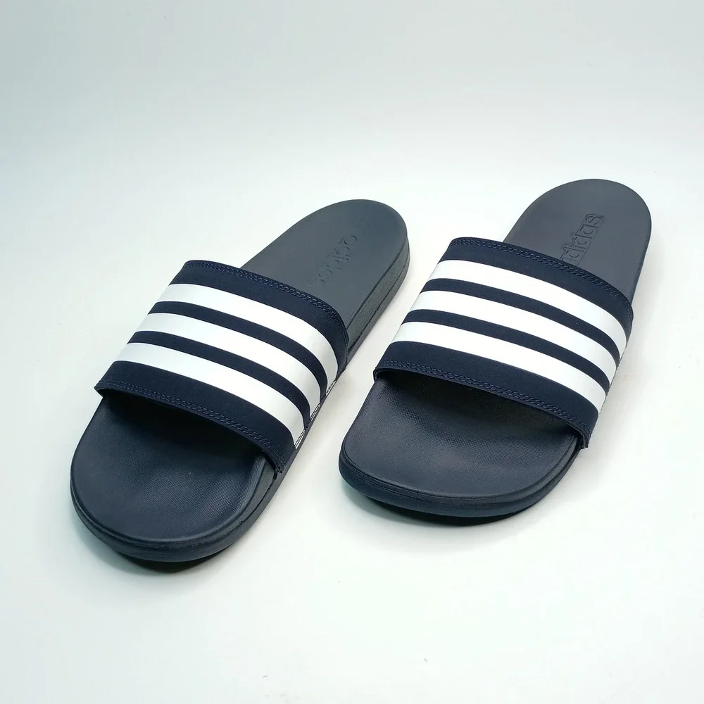 Adidas Adilette Comfort Slides Men Size 10 Navy Blue White Striped Sandals